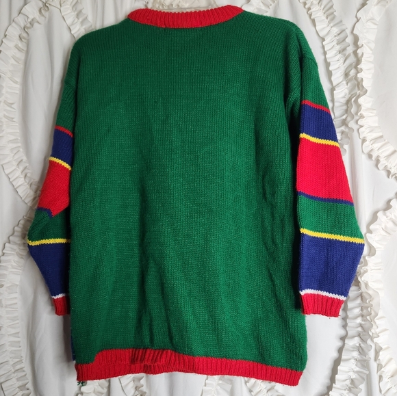 Vintage Christie Brooks Christmas Candy Canes Bells Bow Sweater Sz Large - Picture 2 of 3